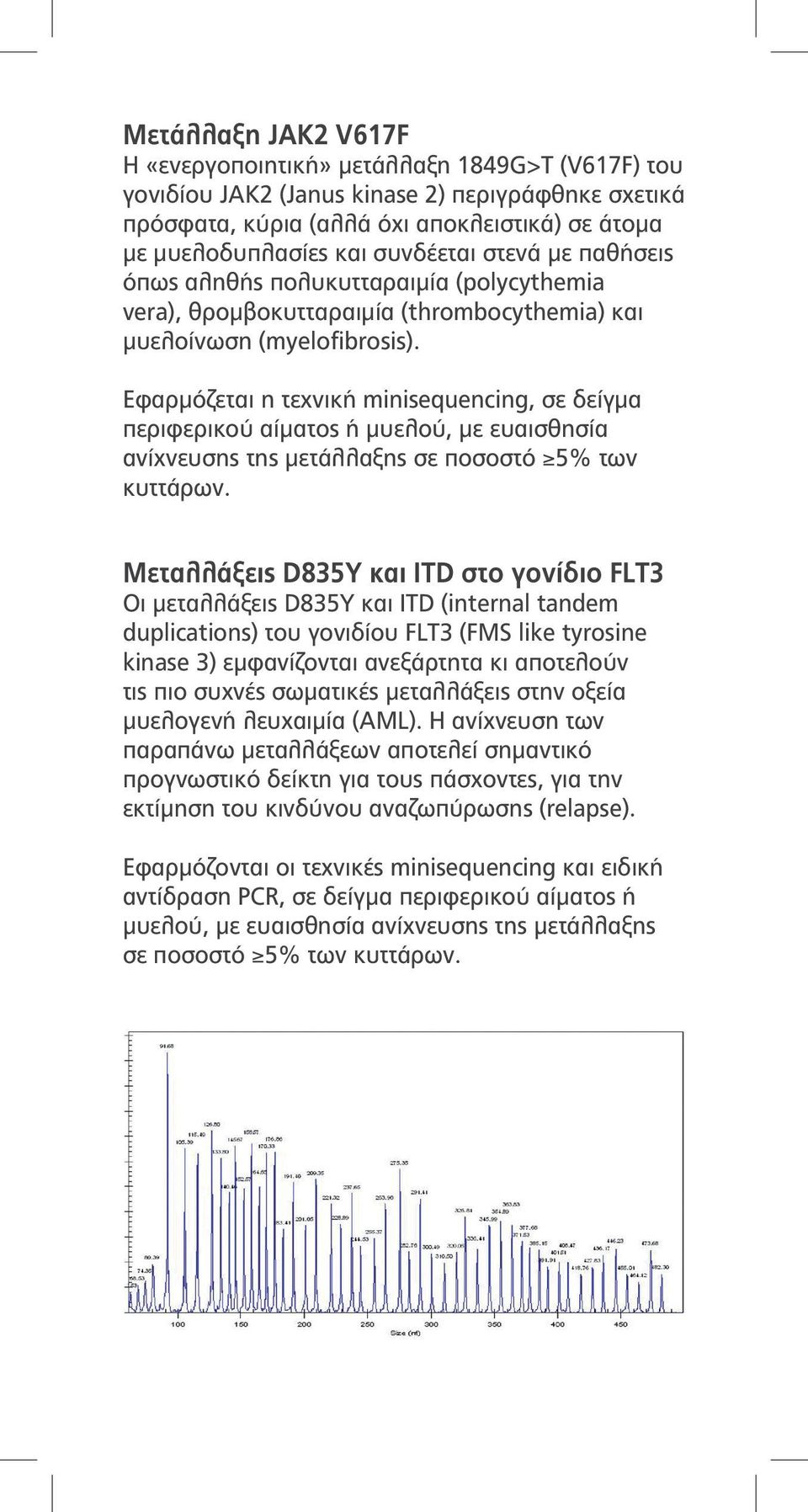 Εφαρμόζεται η τεχνική minisequencing, σε δείγμα περιφερικού αίματος ή μυελού, με ευαισθησία ανίχνευσης της μετάλλαξης σε ποσοστό 5% των κυττάρων.