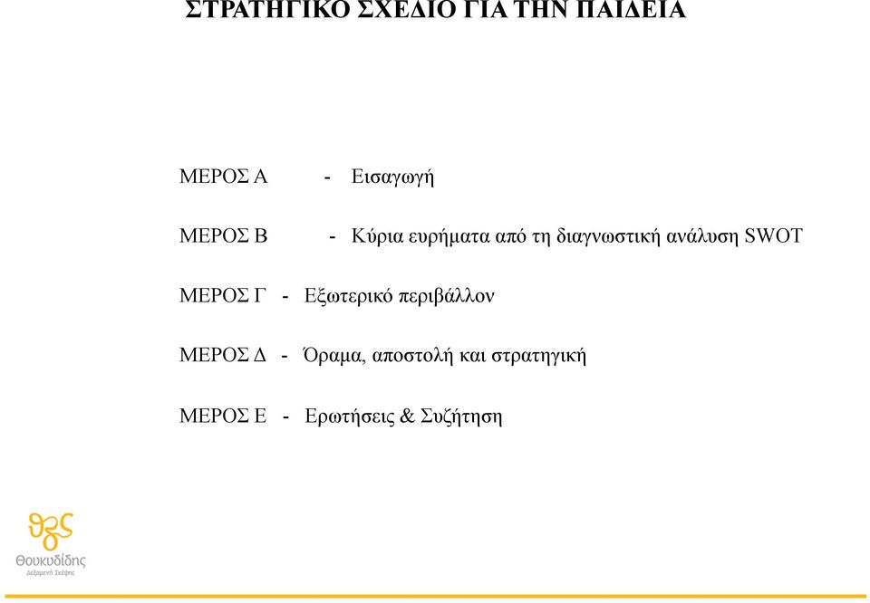 SWOT ΜΕΡΟΣ Γ - Εξωτερικό περιβάλλον ΜΕΡΟΣ Δ - Όραµα,