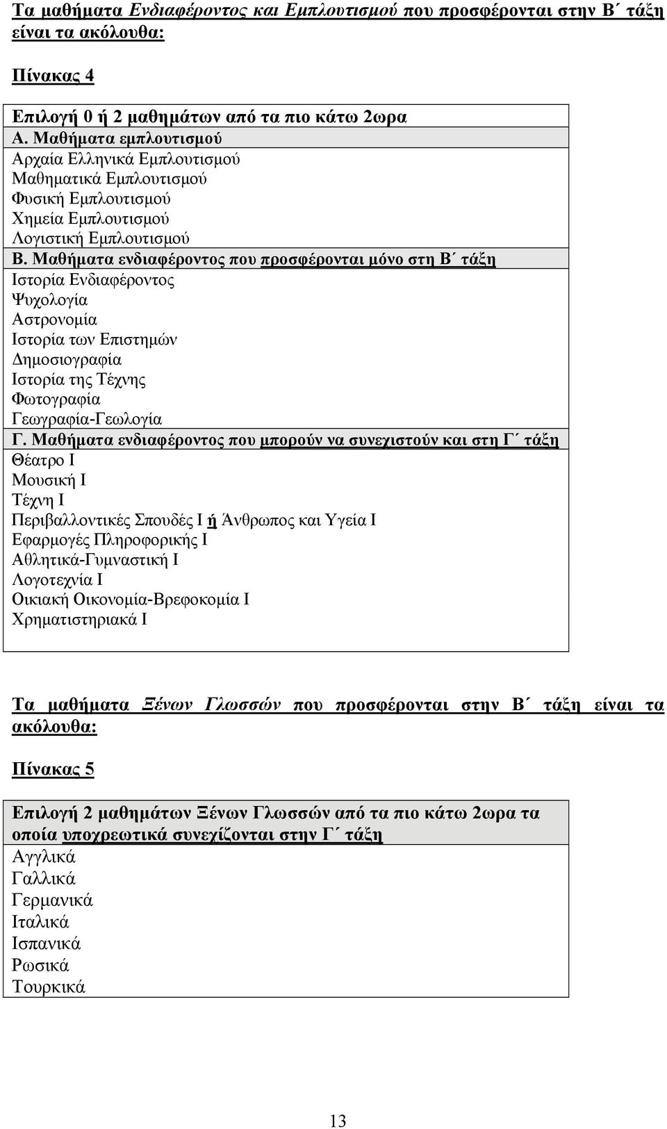 Μαθήματα ενδιαφέροντος που προσφέρονται μόνο στη Β τάξη Ιστορία Ενδιαφέροντος Ψυχολογία Αστρονομία Ιστορία των Επιστημών Δημοσιογραφία Ιστορία της Τέχνης Φωτογραφία Γεωγραφία-Γεωλογία Γ.