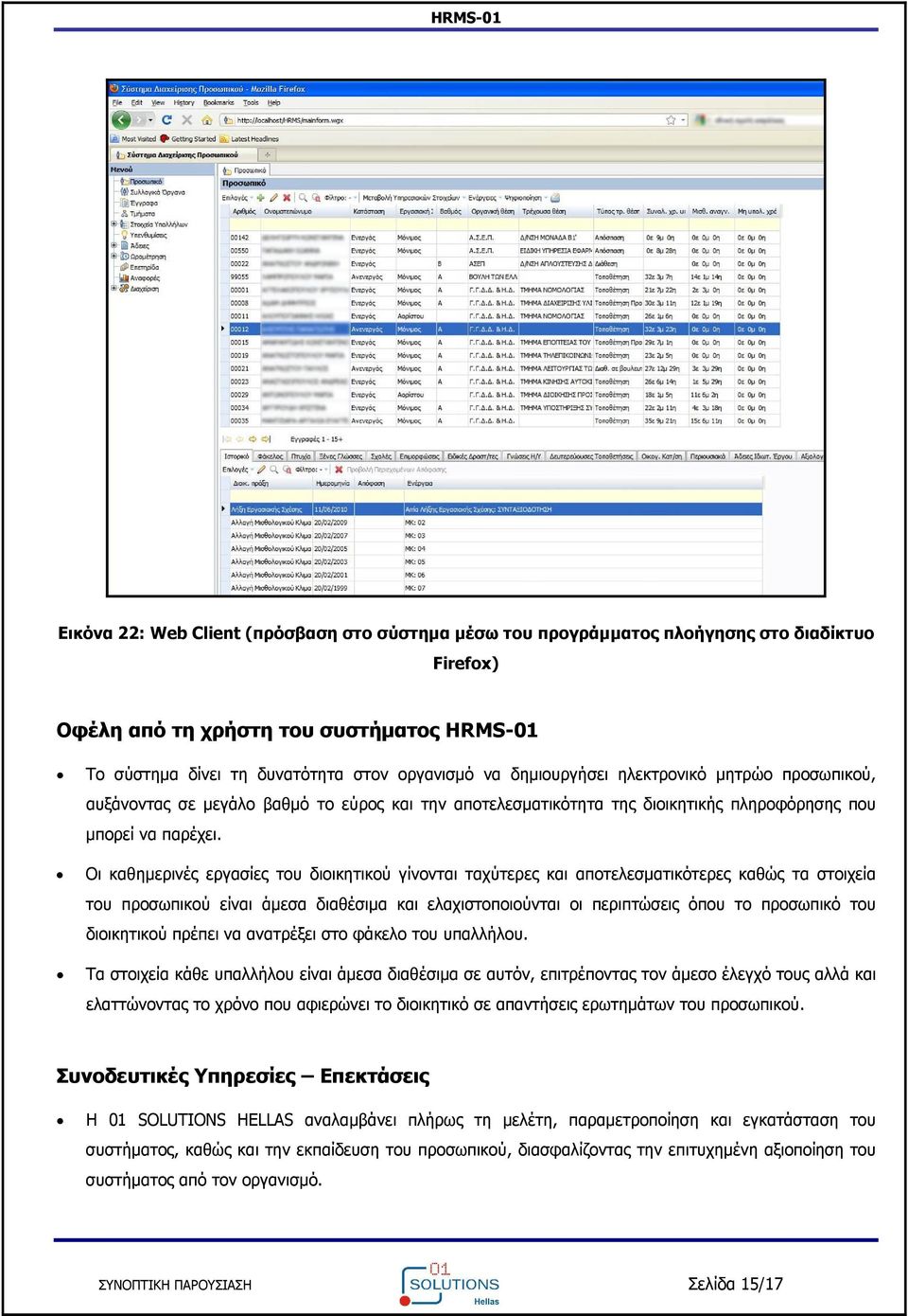 Οι καθημερινές εργασίες του διοικητικού γίνονται ταχύτερες και αποτελεσματικότερες καθώς τα στοιχεία του προσωπικού είναι άμεσα διαθέσιμα και ελαχιστοποιούνται οι περιπτώσεις όπου το προσωπικό του