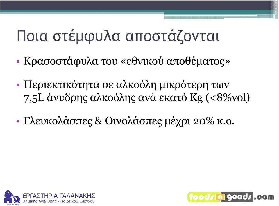 μικρότερη των 7,5L άνυδρης αλκοόλης ανά εκατό