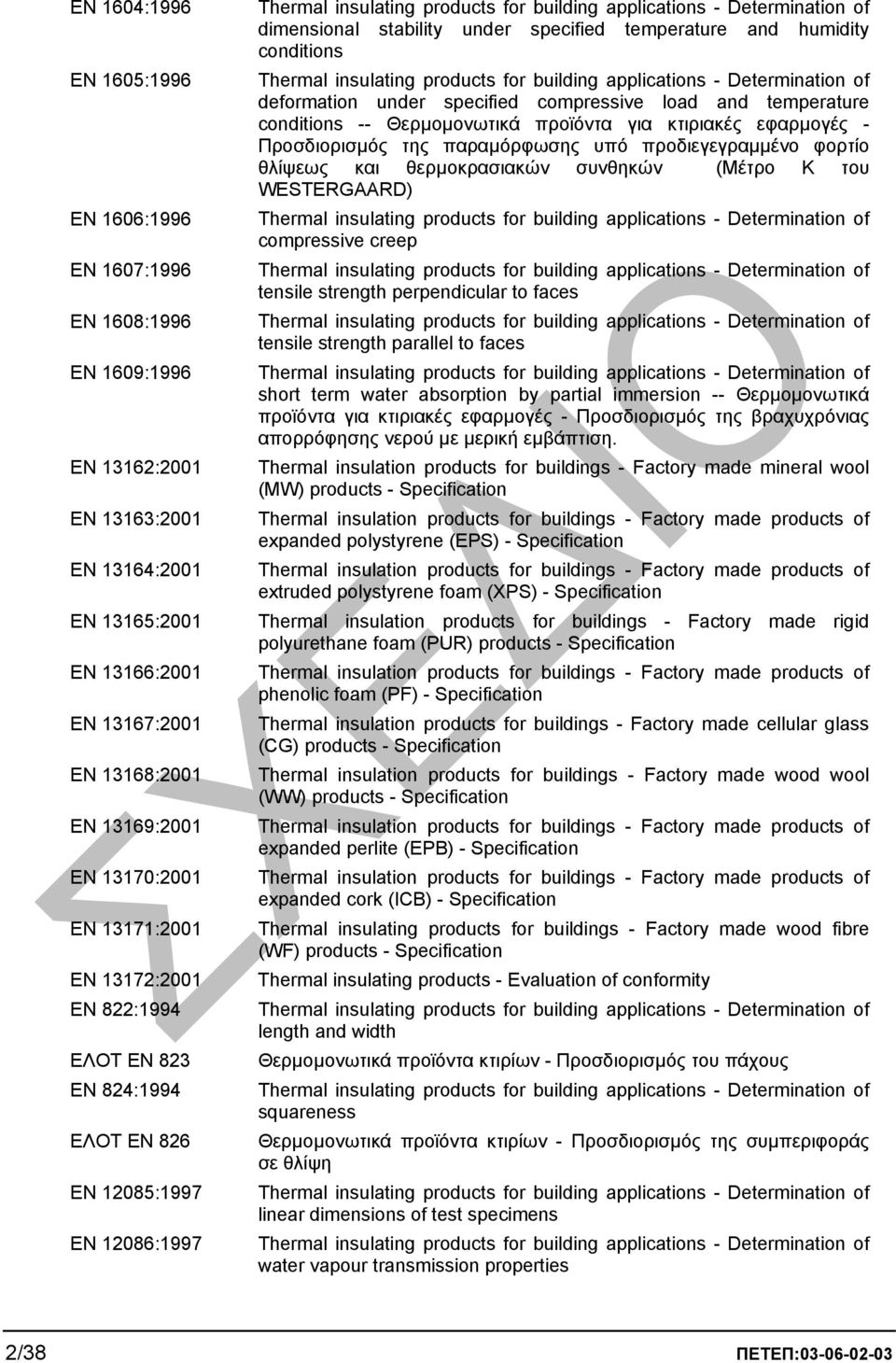 stability under specified temperature and humidity conditions Thermal insulating products for building applications - Determination of deformation under specified compressive load and temperature