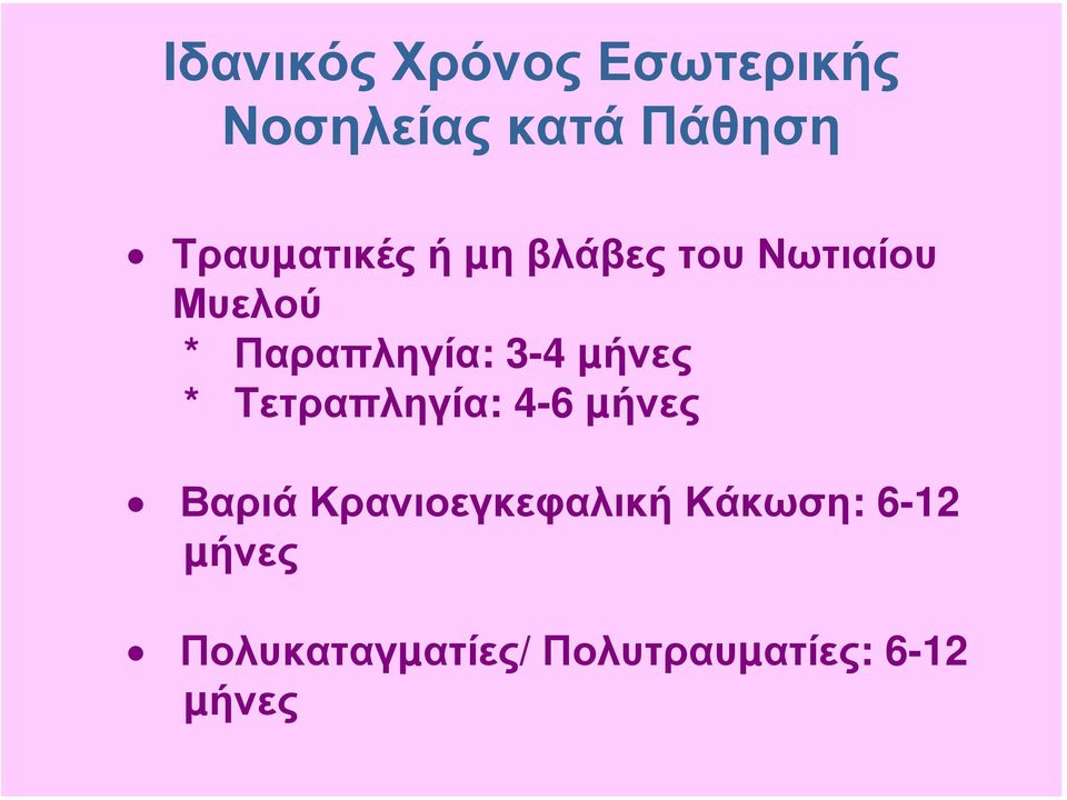 Παραπληγία: 3-4 µήνες * Τετραπληγία: 4-6 µήνες Βαριά