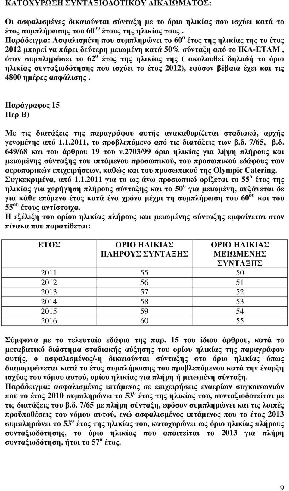 ακολουθεί δηλαδή το όριο ηλικίας συνταξιοδότησης που ισχύει το έτος 2012), εφόσον βέβαια έχει και τις 4800 ηµέρες ασφάλισης.