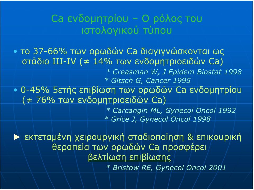 ενδοµητρίου ( 76% των ενδοµητριοειδών Ca) * Carcangin ML, Gynecol Oncol 1992 * Grice J, Gynecol Oncol 1998