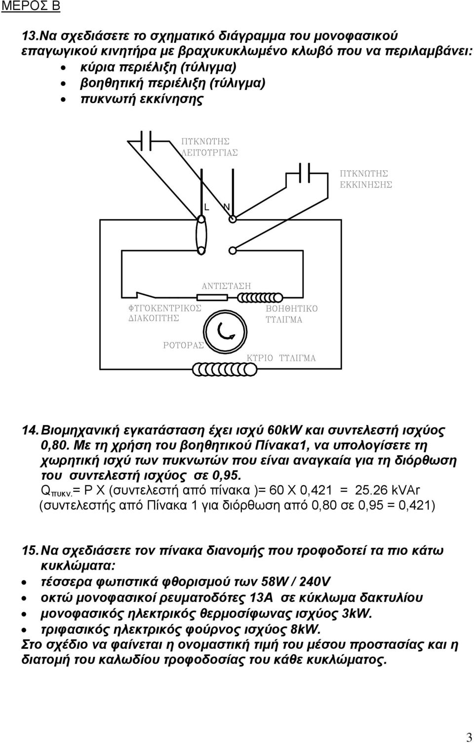 Βιομηχανική εγκατάσταση έχει ισχύ 60kW και συντελεστή ισχύος 0,80.