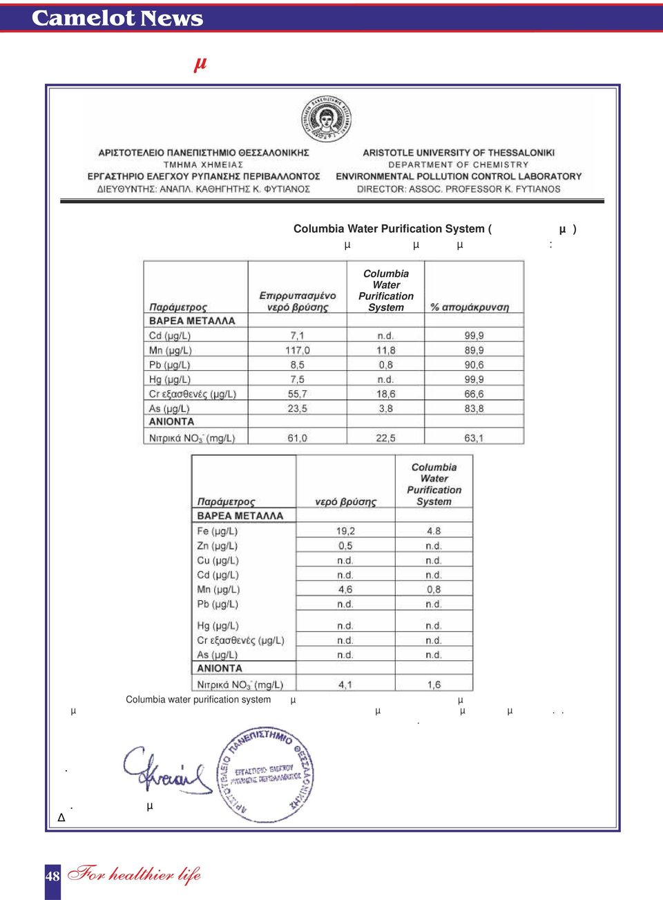 µεγάλο εύρος ρύπων και καταφέρνει νε µειώσει τις συγκεντρώσεις της πλειοψηφίας των ρύπων σε επίπεδα χαµηλότερα των παραµετρικών τιµών της Ε.