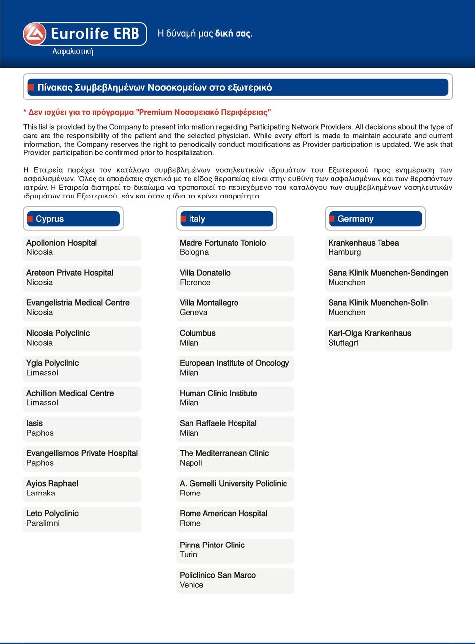 While every effort is made to maintain accurate and current information, the Company reserves the right to periodically conduct modifications as Provider participation is updated.