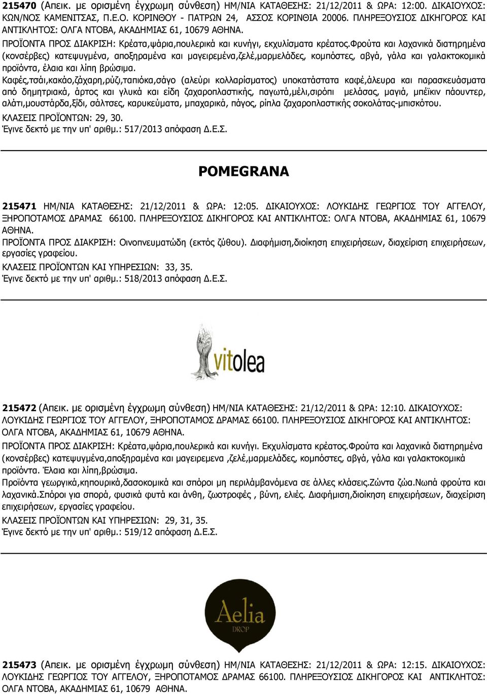 φρούτα και λαχανικά διατηρηµένα (κονσέρβες) κατεψυγµένα, αποξηραµένα και µαγειρεµένα,ζελέ,µαρµελάδες, κοµπόστες, αβγά, γάλα και γαλακτοκοµικά προϊόντα, έλαια και λίπη βρώσιµα.