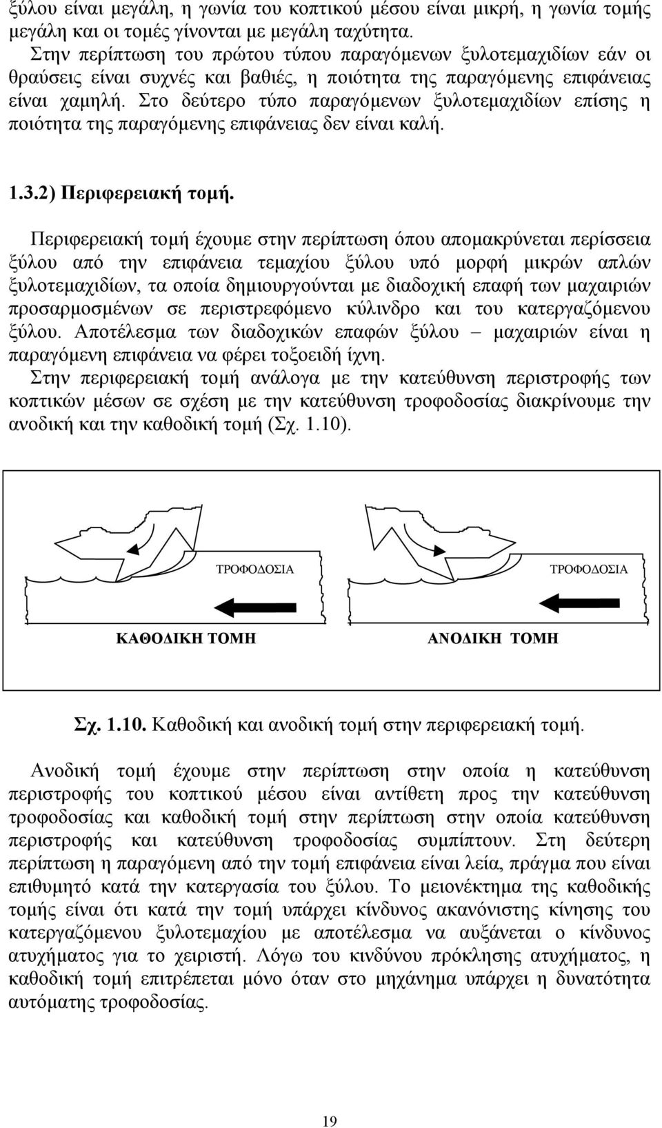 Στο δεύτερο τύπο παραγόμενων ξυλοτεμαχιδίων επίσης η ποιότητα της παραγόμενης επιφάνειας δεν είναι καλή. 1.3.2) Περιφερειακή τομή.