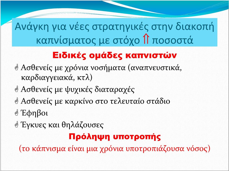 Ασθενείς με ψυχικές διαταραχές Ασθενείς με καρκίνο στο τελευταίο στάδιο Έφηβοι