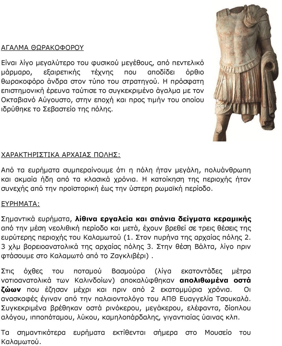 ΧΑΡΑΚΤΗΡΙΣΤΙΚΑ ΑΡΧΑΙΑΣ ΠΟΛΗΣ: Από τα ευρήματα συμπεραίνουμε ότι η πόλη ήταν μεγάλη, πολυάνθρωπη και ακμαία ήδη από τα κλασικά χρόνια.