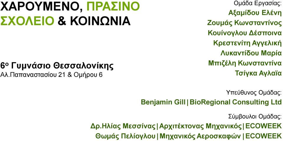 Κρεστενίτη Αγγελική Λυκαντίδου Μαρία Μπιζέλη Κωνσταντίνα Τσίγκα Αγλαϊα Υπεύθυνος Ομάδας: Benjamin