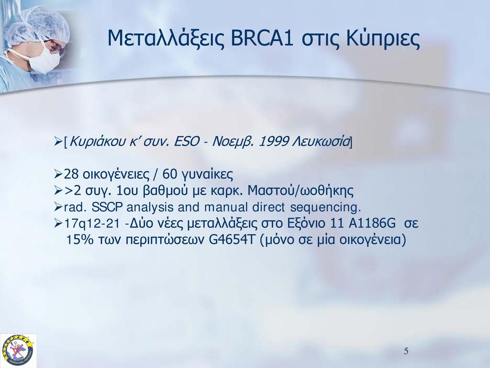 Μαστού/ωοθήκης rad. SSCP analysis and manual direct sequencing.