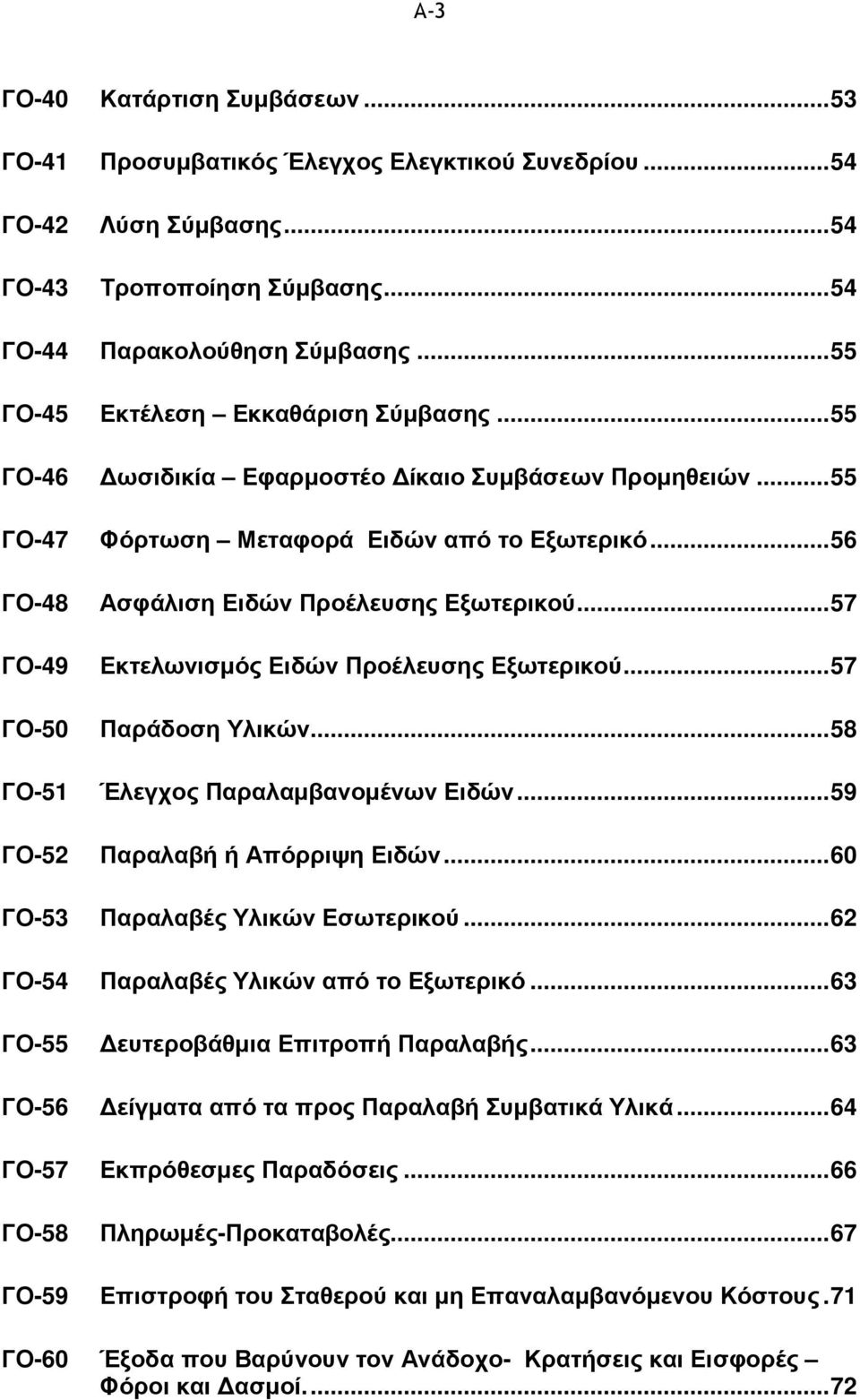 .. 57 ΓΟ-49 Εκτελωνισµός Ειδών Προέλευσης Εξωτερικού... 57 ΓΟ-50 Παράδοση Υλικών... 58 ΓΟ-51 Έλεγχος Παραλαµβανοµένων Ειδών... 59 ΓΟ-52 Παραλαβή ή Απόρριψη Ειδών... 60 ΓΟ-53 Παραλαβές Υλικών Εσωτερικού.