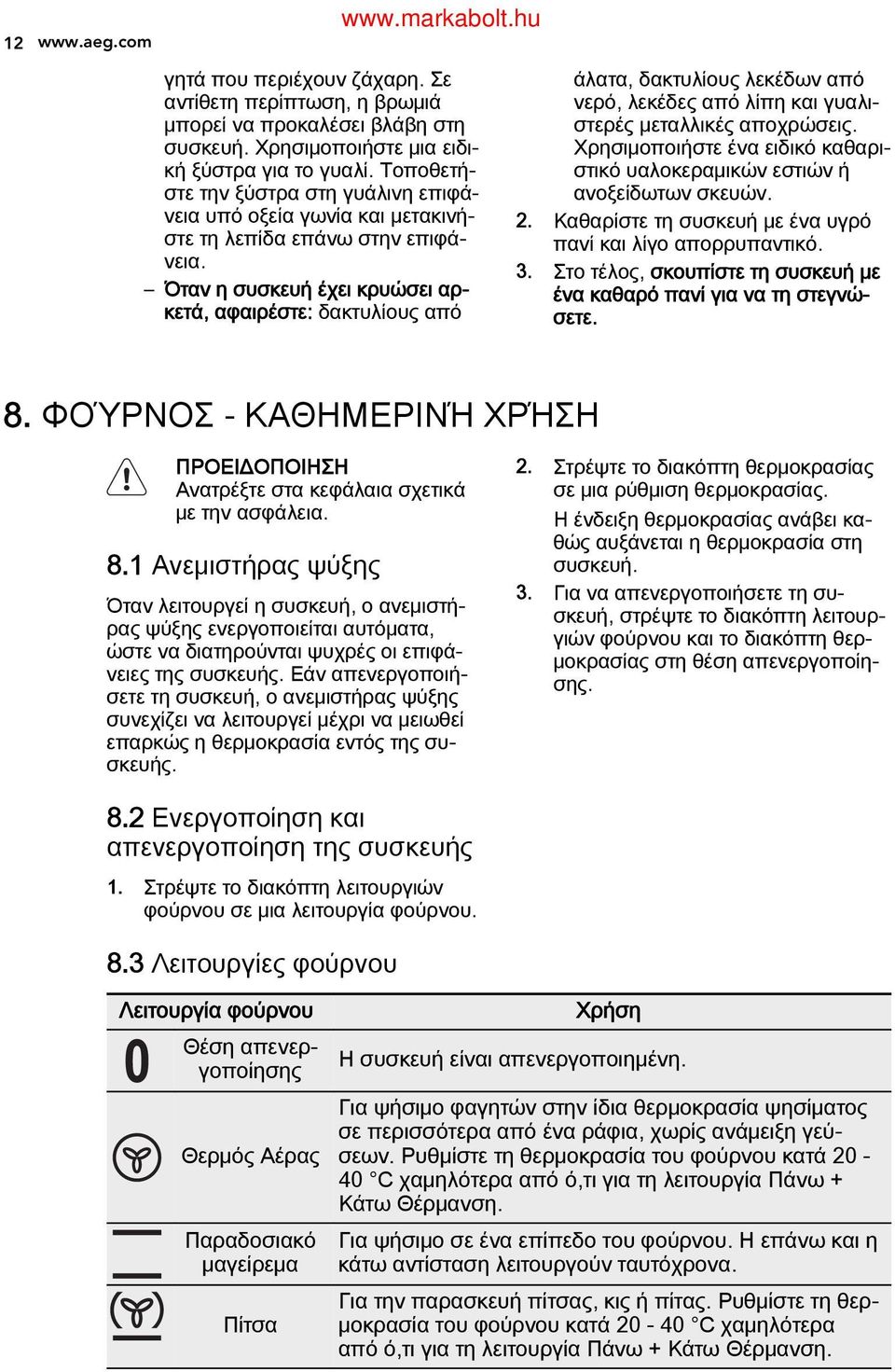 . άλατα, δακτυλίους λεκέδων από νερό, λεκέδες από λίπη και γυαλι στερές μεταλλικές αποχρώσεις. Χρησιμοποιήστε ένα ειδικό καθαρι στικό υαλοκεραμικών εστιών ή ανοξείδωτων σκευών.