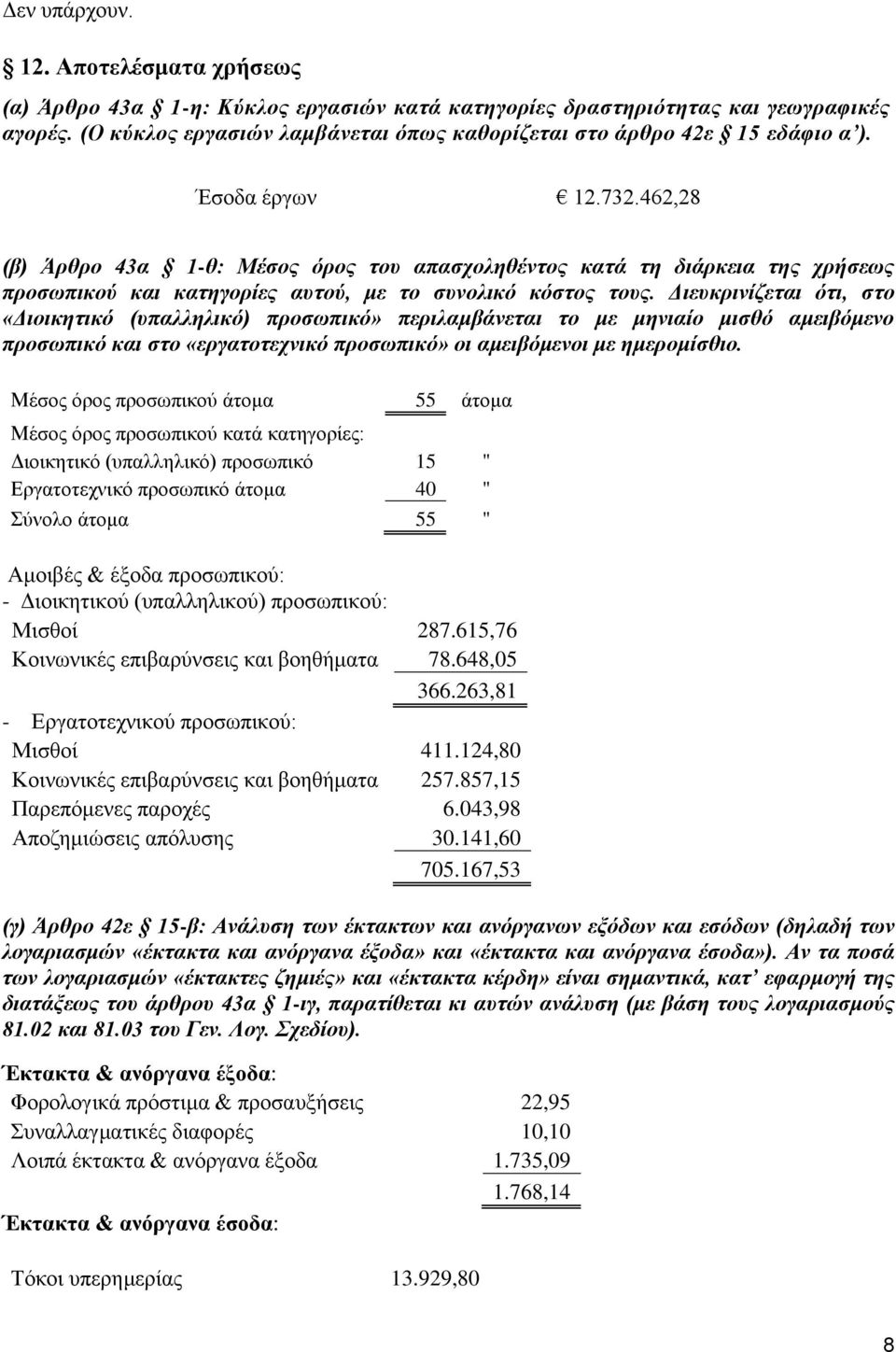 Διευκρινίζεται ότι, στο «Διοικητικό (υπαλληλικό) προσωπικό» περιλαμβάνεται το με μηνιαίο μισθό αμειβόμενο προσωπικό και στο «εργατοτεχνικό προσωπικό» οι αμειβόμενοι με ημερομίσθιο.