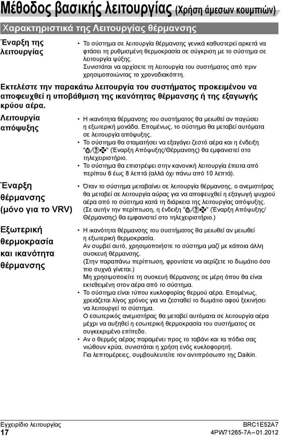 Εκτελέστε την παρακάτω λειτουργία του συστήματος προκειμένου να αποφευχθεί η υποβάθμιση της ικανότητας θέρμανσης ή της εξαγωγής κρύου αέρα.