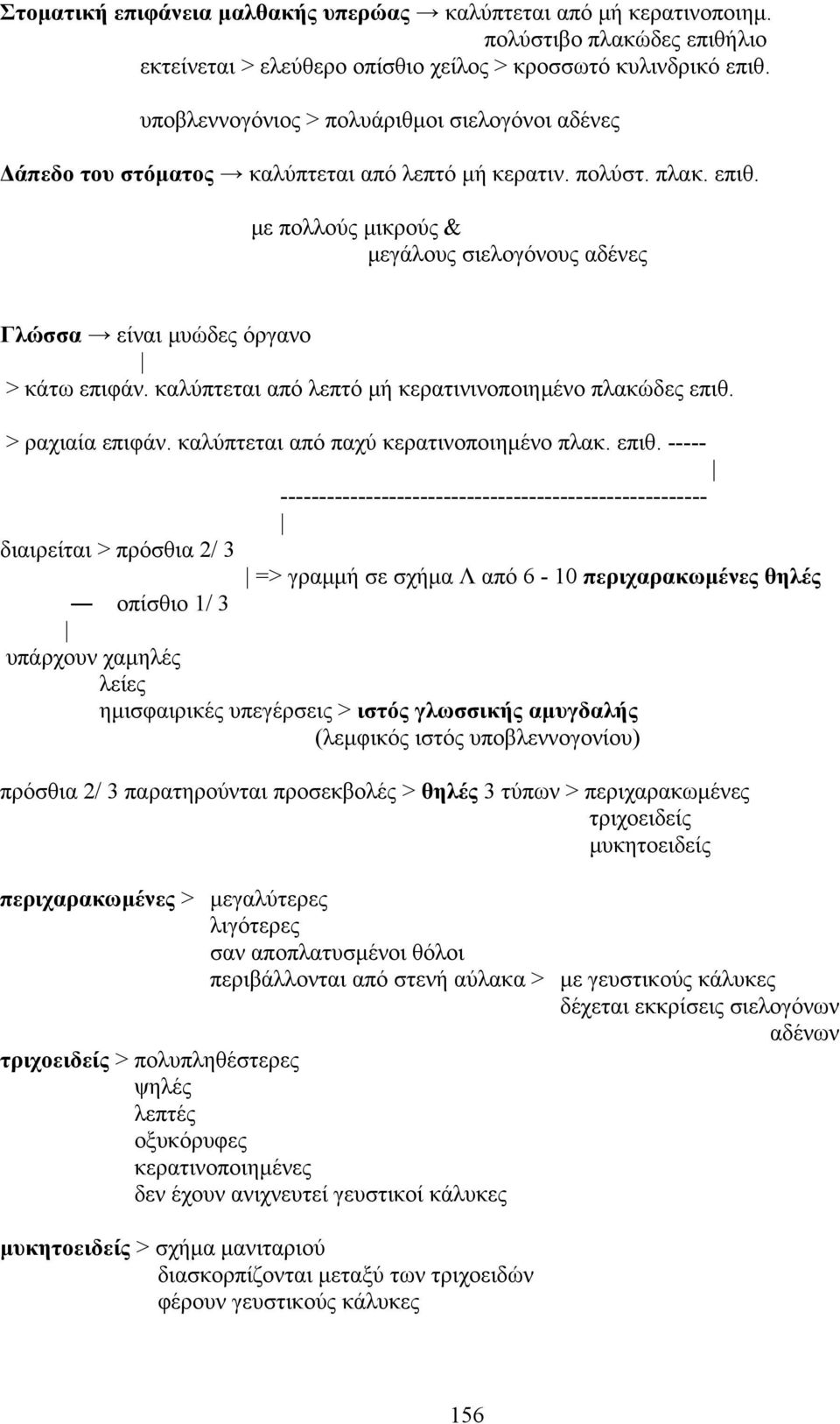 µε πολλούς µικρούς & µεγάλους σιελογόνους αδένες Γλώσσα είναι µυώδες όργανο > κάτω επιφάν. καλύπτεται από λεπτό µή κερατινινοποιηµένο πλακώδες επιθ. > ραχιαία επιφάν.