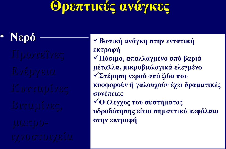 μέταλλα, μικροβιολογικά ελεγμένο Στέρηση νερού από ζώα που κυοφορούν ή γαλουχούν