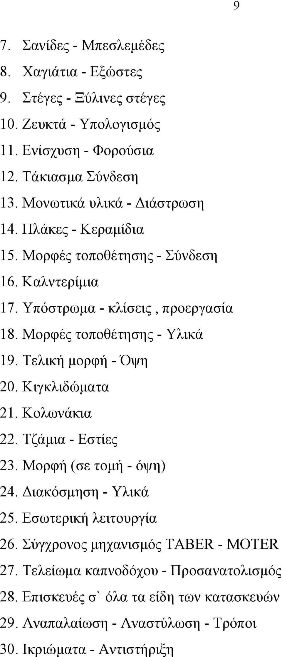 Μορφές τοποθέτησης - Υλικά 19. Τελική μορφή - Όψη 20. Κιγκλιδώματα 21. Κολωνάκια 22. Τζάμια - Εστίες 23. Μορφή (σε τομή - όψη) 24. Διακόσμηση - Υλικά 25.
