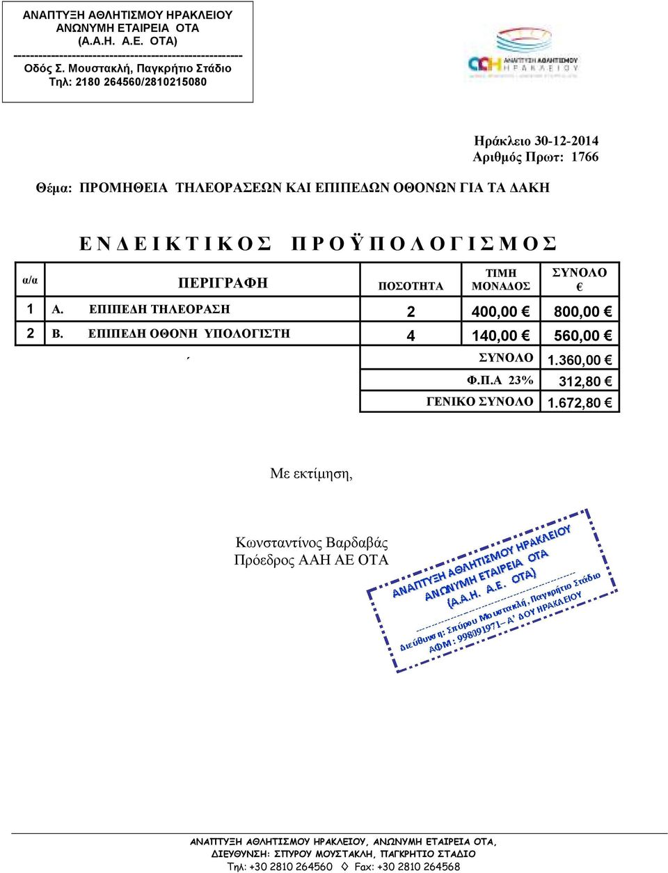 ΕΠΙΠΕ Η ΤΗΛΕΟΡΑΣΗ 2 400,00 800,00 2 Β.