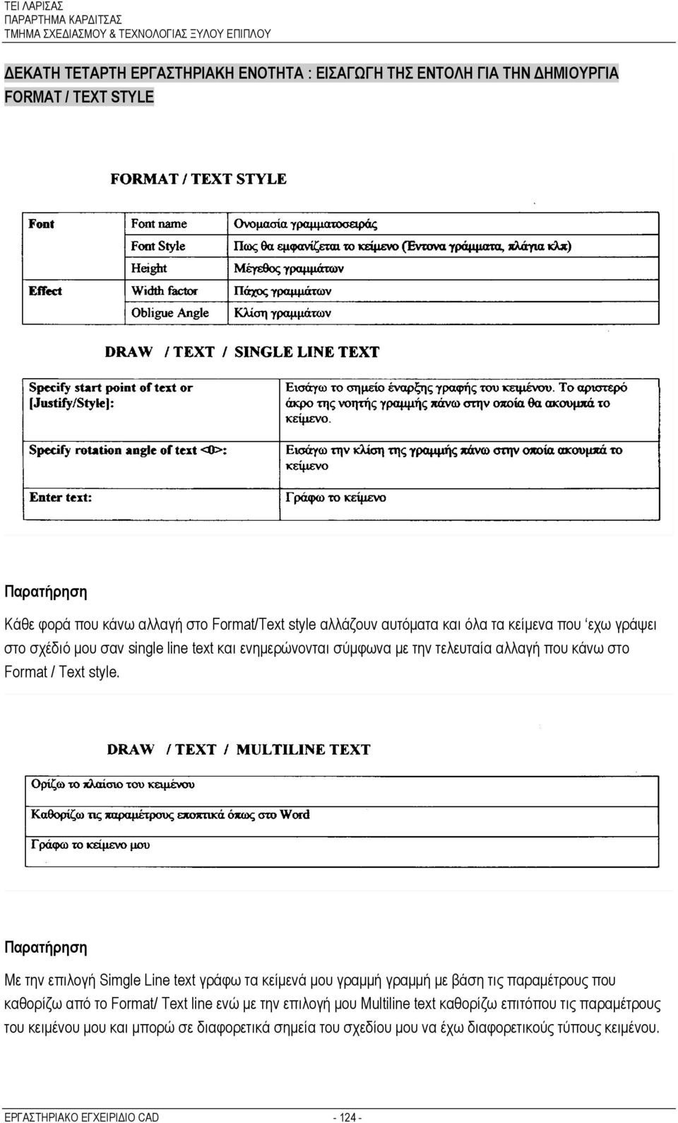 Παρατήρηση Με την επιλογή Simgle Line text γράφω τα κείμενά μου γραμμή γραμμή με βάση τις παραμέτρους που καθορίζω από το Format/ Text line ενώ με την επιλογή μου