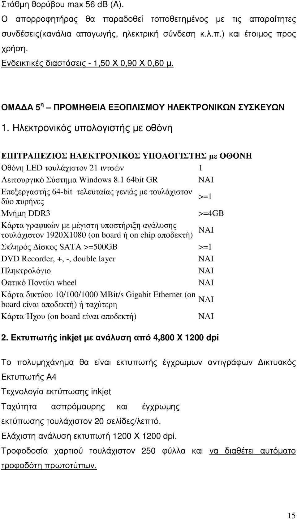 Ηλεκτρονικός υπολογιστής με οθόνη ΕΠΙΤΡΑΠΕΖΙΟΣ ΗΛΕΚΤΡΟΝΙΚΟΣ ΥΠΟΛΟΓΙΣΤΗΣ με ΟΘΟΝΗ Οθόνη LED τουλάχιστον 21 ιντσών 1 Λειτουργικό Σύστημα Windows 8.