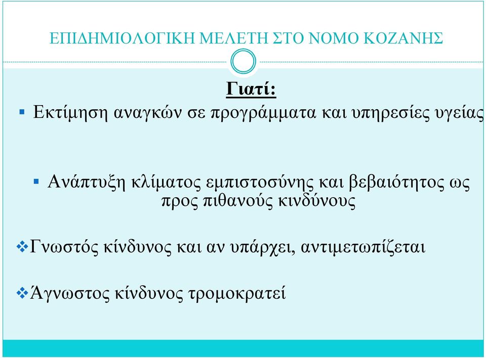 βεβαιότητος ως προς πιθανούς κινδύνους Γνωστός