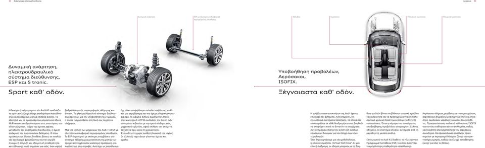 Η δυναμική ανάρτηση στο νέο Audi A1 συνδυάζει τη sport ευελιξία με έξοχη σταθερότητα κατεύθυνσης και ταυτόχρονα υψηλά επίπεδα άνεσης.