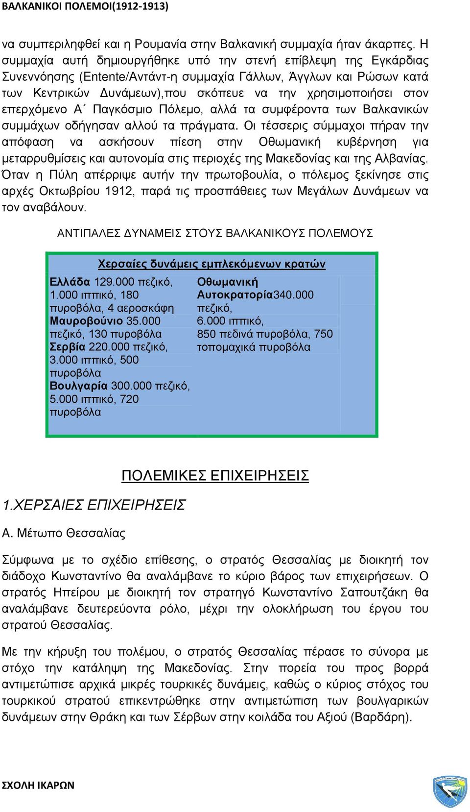 επερχόμενο Α Παγκόσμιο Πόλεμο, αλλά τα συμφέροντα των Βαλκανικών συμμάχων οδήγησαν αλλού τα πράγματα.