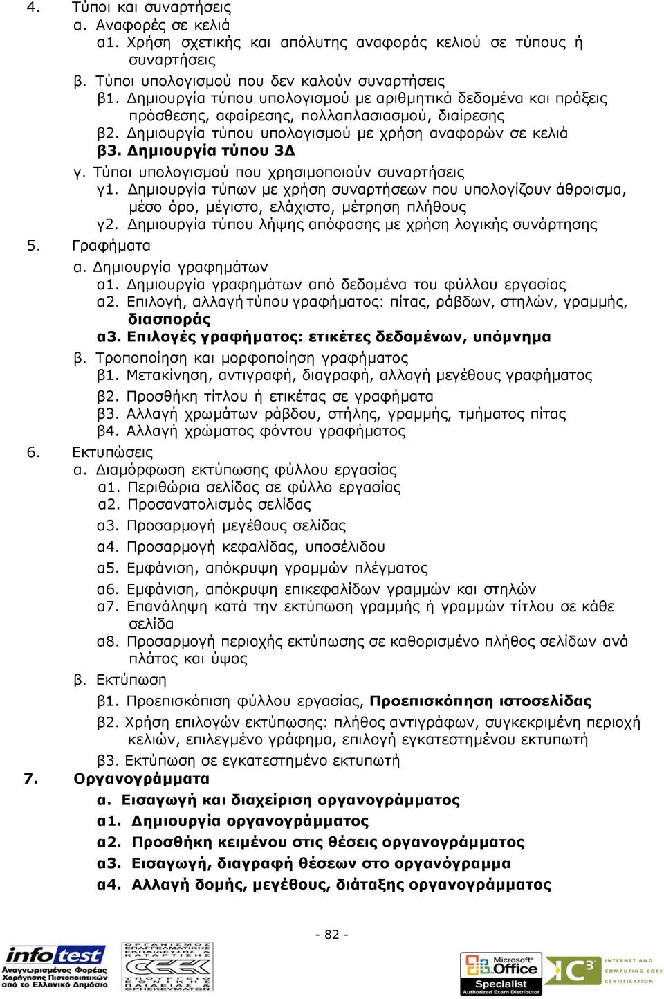 Τύποι υπολογισµού που χρησιµοποιούν συναρτήσεις γ1. ηµιουργία τύπων µε χρήση συναρτήσεων που υπολογίζουν άθροισµα, µέσο όρο, µέγιστο, ελάχιστο, µέτρηση πλήθους γ2.