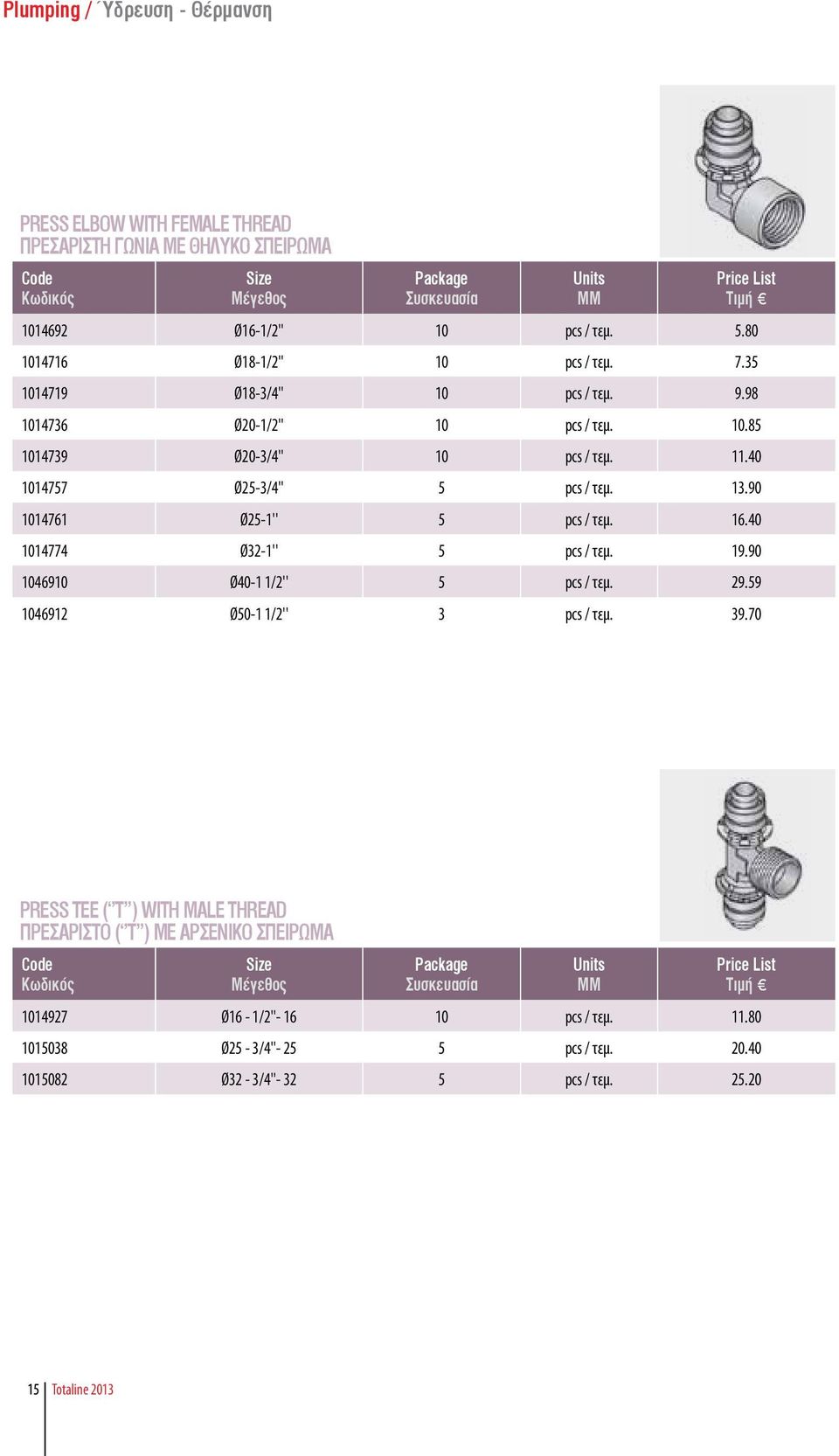 90 1014761 Ø25-1'' 5 pcs / τεμ. 16.40 1014774 Ø32-1'' 5 pcs / τεμ. 19.90 1046910 Ø40-1 1/2'' 5 pcs / τεμ. 29.59 1046912 Ø50-1 1/2'' 3 pcs / τεμ. 39.