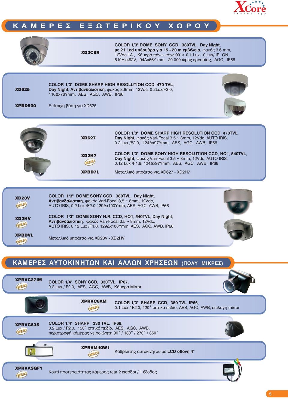 2Lux/F2.0, 110Äx76Õmm, AES, AGC, AWB, IP66 Åðßôïé ç âüóç ãéá XD625 XD627 XD2H7 XPBD7L COLOR 1/3" DOME SHARP ÇIGH RESOLUTION CCD, 470TVL, Day Night, öáêüò Vari-Focal 3.5 ~ 8mm, 12Vdc, AUTO IRIS, 0.