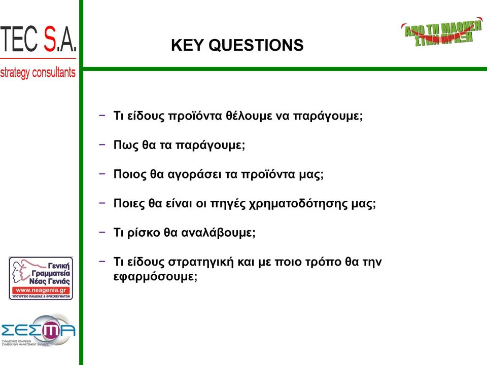 θα είναι οι πηγές χρηματοδότησης μας; Τι ρίσκο θα