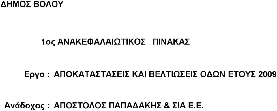 ΒΕΛΤΙΩΣΕΙΣ ΟΔΩΝ ΕΤΟΥΣ 2009