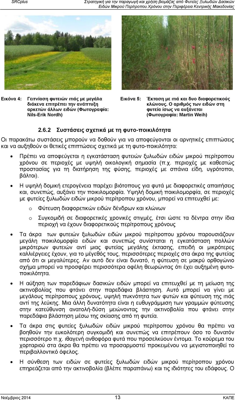 2 Συστάσεις σχετικά με τη φυτο-ποικιλότητα Οι παρακάτω συστάσεις μπορούν να δοθούν για να αποφεύγονται οι αρνητικές επιπτώσεις και να αυξηθούν οι θετικές επιπτώσεις σχετικά με τη φυτο-ποικιλότητα: