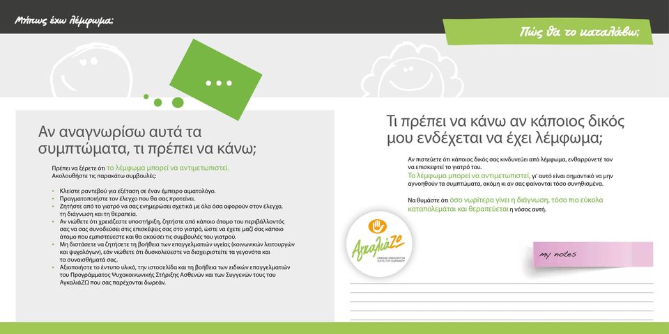 Ζητήστε από το γιατρό να σας ενημερώσει σχετικά με όλα όσα αφορούν στον έλεγχο, τη διάγνωση και τη θεραπεία.