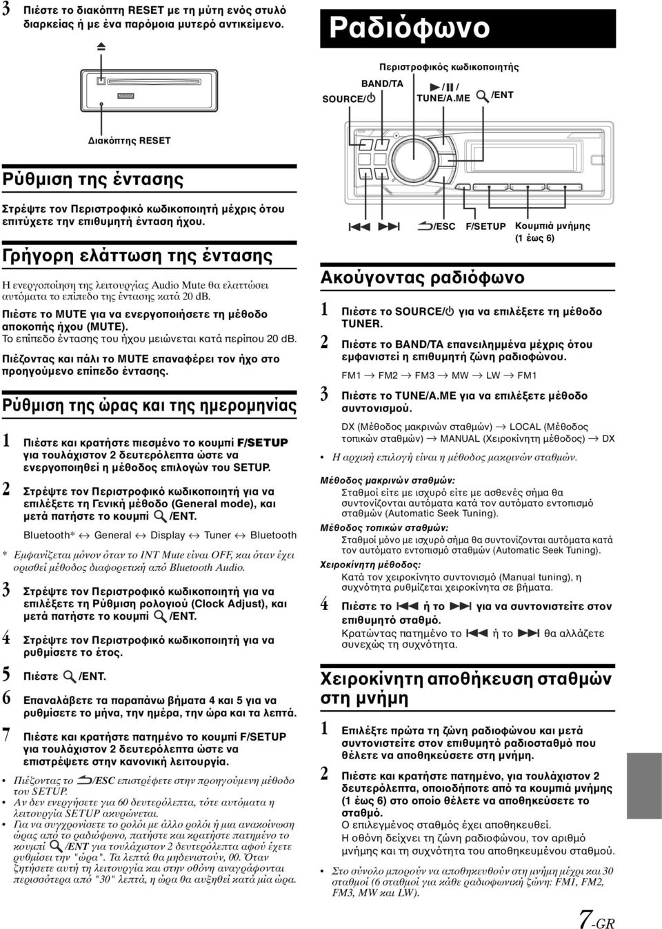 Γρήγορη ελάττωση της έντασης Η ενεργοποίηση της λειτουργίας Audio Mute θα ελαττώσει αυτόµατα το επίπεδο της έντασης κατά 20 db. Πιέστε το MUTE για να ενεργοποιήσετε τη µέθοδο αποκοπής ήχου (MUTE).