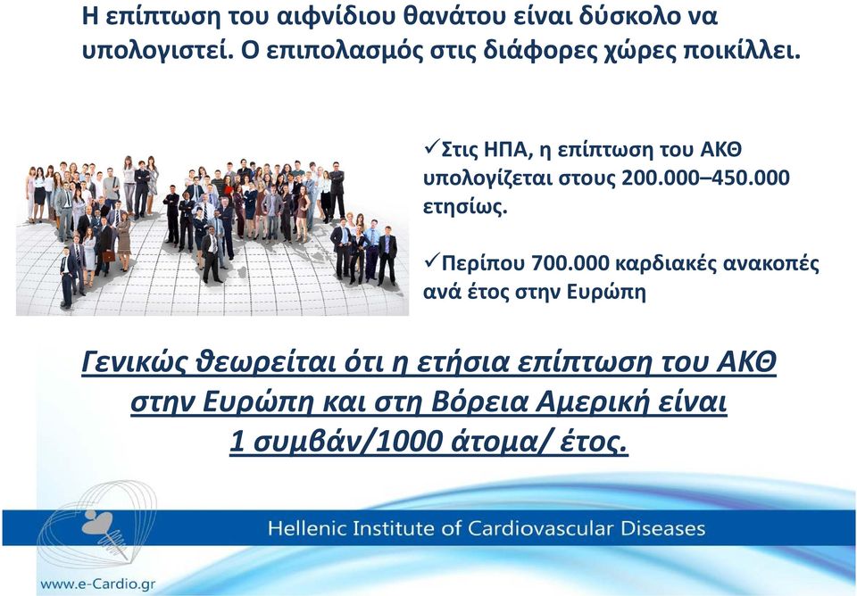 Στις ΗΠΑ, η επίπτωση του ΑΚΘ υπολογίζεται στους 200.000 450.000 ετησίως. Περίπου 700.