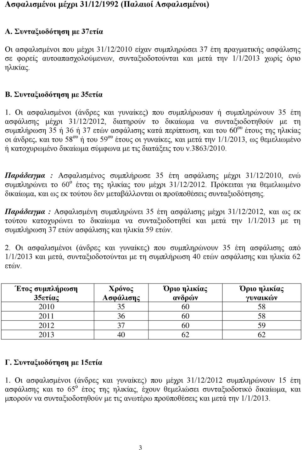 Β. Συνταξιοδότηση με 35ετία 1.