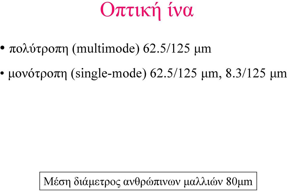 (single-mode) 62.5/125 μm, 8.