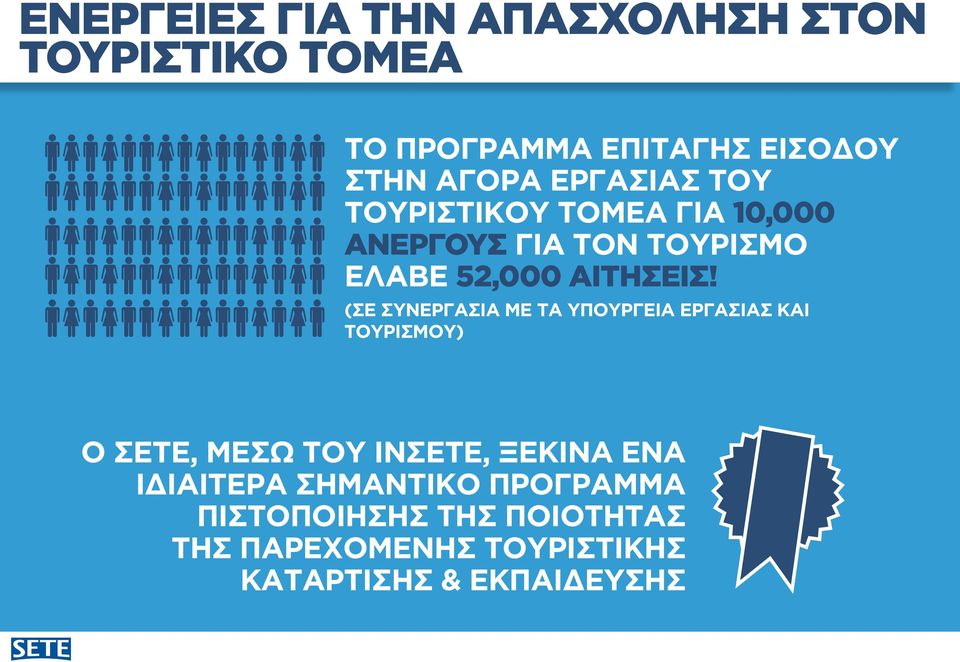 (ΣΕ ΣΥΝΕΡΓΑΣΙΑ ΜΕ ΤΑ ΥΠΟΥΡΓΕΙΑ ΕΡΓΑΣΙΑΣ ΚΑΙ ΤΟΥΡΙΣΜΟΥ) Ο ΣΕΤΕ, ΜΕΣΩ ΤΟΥ ΙΝΣΕΤΕ, ΞΕΚΙΝΑ ΕΝΑ