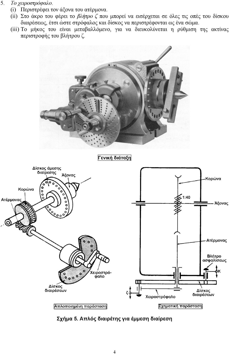 διαιρέσεως, έτσι ώστε στρόφαλος και δίσκος να περιστρέφονται ως ένα σώμα.