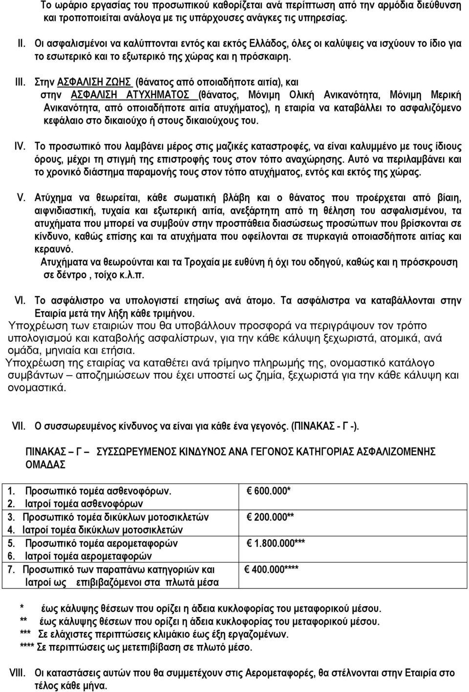 Στην ΑΣΦΑΛΙΣΗ ΖΩΗΣ (θάνατος από οποιαδήποτε αιτία), και στην ΑΣΦΑΛΙΣΗ ΑΤΥΧΗΜΑΤΟΣ (θάνατος, Μόνιµη Ολική Ανικανότητα, Μόνιµη Μερική Ανικανότητα, από οποιαδήποτε αιτία ατυχήµατος), η εταιρία να