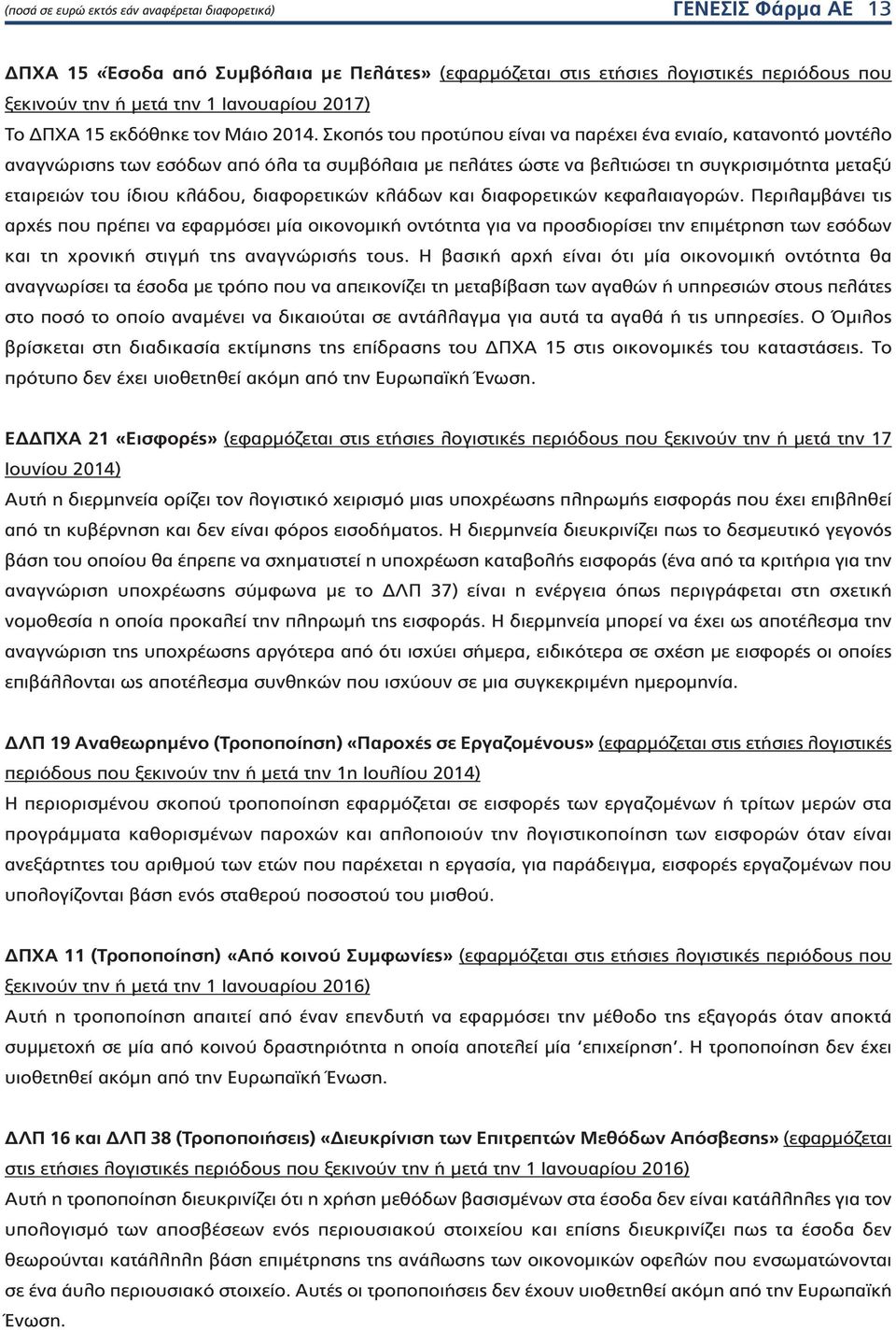 Σκοπός του προτύπου είναι να παρέχει ένα ενιαίο, κατανοητό μοντέλο αναγνώρισης των εσόδων από όλα τα συμβόλαια με πελάτες ώστε να βελτιώσει τη συγκρισιμότητα μεταξύ εταιρειών του ίδιου κλάδου,