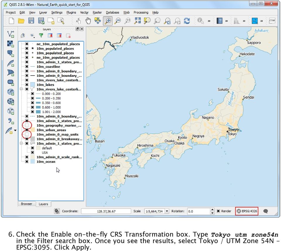 Type Tokyo utm zone54n in the Filter search