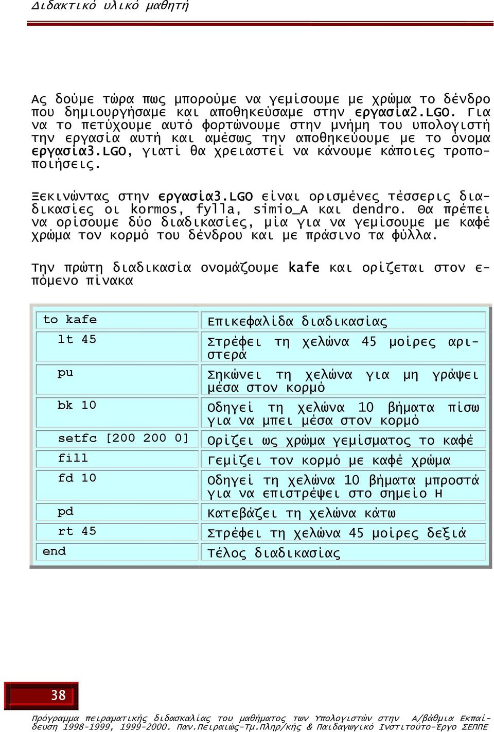 Ξεκινώντας στην εργασία3.lgo είναι ορισµένες τέσσερις διαδικασίες οι kormos, fylla, simio_α και dendro.