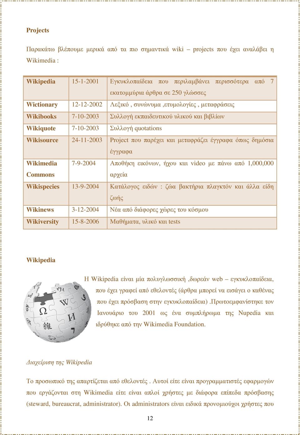 συνώνυµα,ετυµολογίες, µεταφράσεις Συλλογή εκπαιδευτικού υλικού και βιβλίων Συλλογή quotations Project που παρέχει και µεταφράζει έγγραφα όπως δηµόσια έγγραφα Αποθήκη εικόνων, ήχου και video µε πάνω
