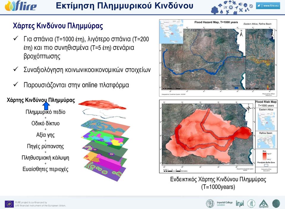 Παρουσιάζονται στην online πλατφόρμα Χάρτης Κινδύνου Πλημμύρας Πλημμυρικό πεδίο + Οδικό δίκτυο + Αξία γης